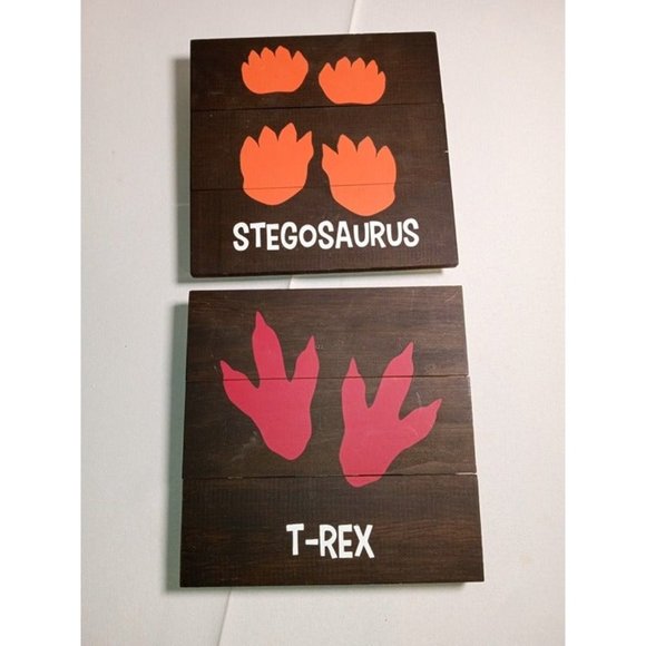 Hobby Lobby 9" x 9" Dinosaur Wood Artwork Set of 2 - Picture 2 of 7